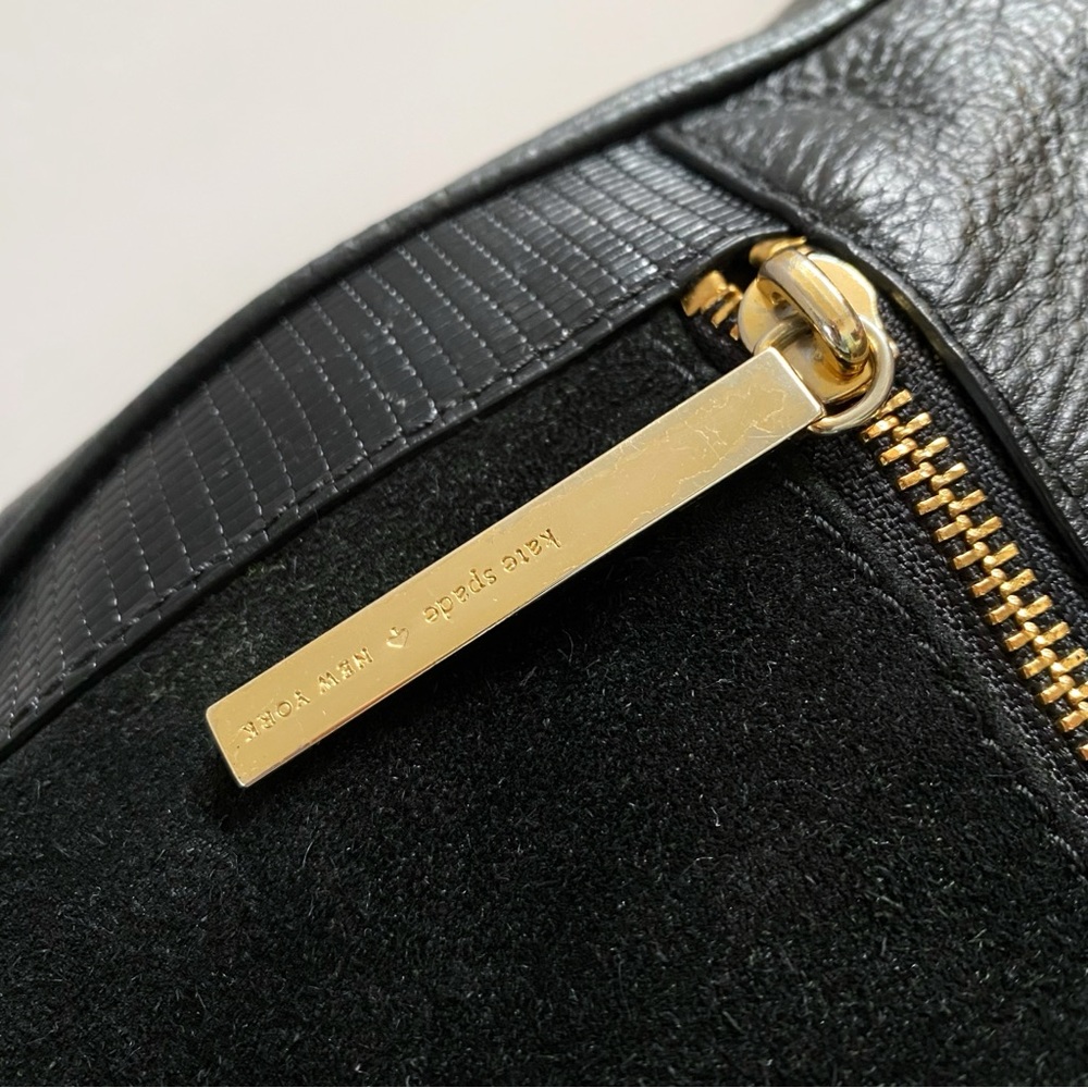 KATE SPADE black leather front zip suede square detail top handle satchel bag - Picture 10 of 16